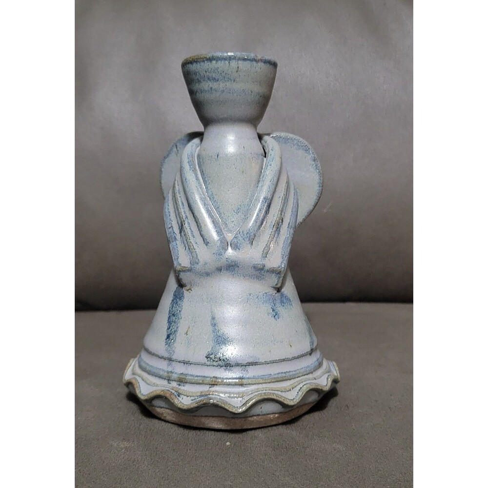 Angel Candle Holder - Blue - Studio Pottery Signed Lara Clay